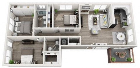 Floor plan for 3 beds, 2 baths, 1230 sqft